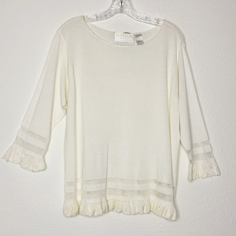 Elisabeth by Liz Claiborne Off White 3/4 Ruffle Sleeve Blouse
